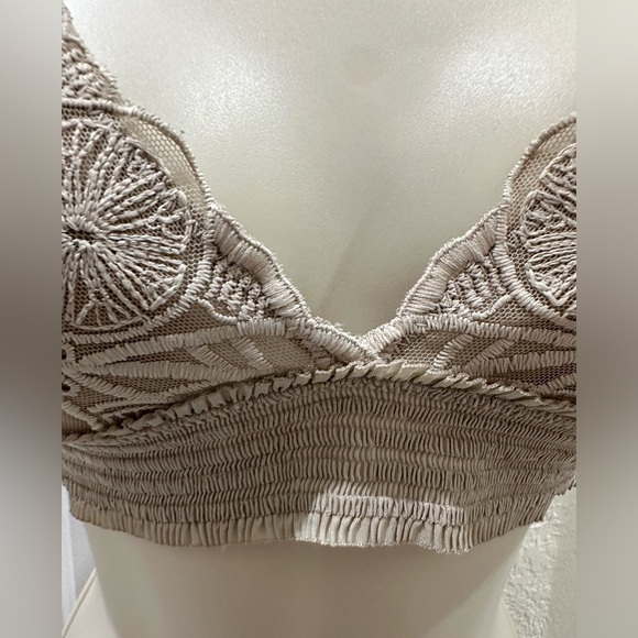 AERIE TAN LACE MESH UNLINED BRALETTE - Picture 2 of 7